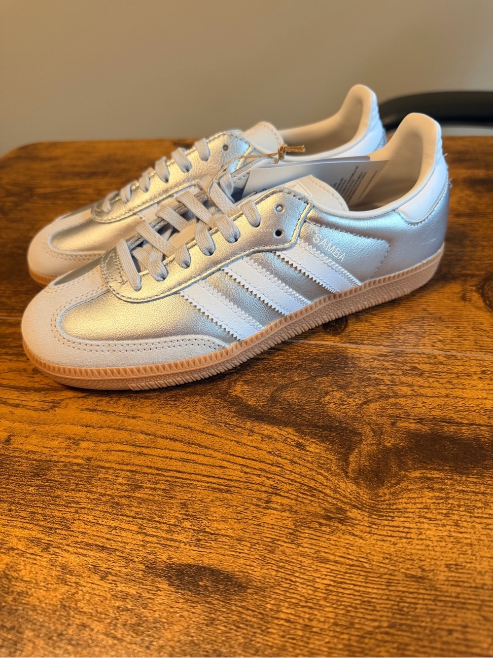 Adidas Samba Classic Leather Sneakers - Silver/White 4Y/5W